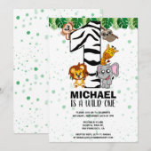Invitation Cute Wild One Safari Jungle Animaux Premier Annive (Devant / Derrière)