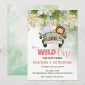 Invitation Cute Wild One Safari voiture animal 1er anniversai (Devant / Derrière)