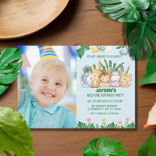 Invitation Cute Wild One Tropical Jungle Safari Animaux