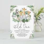 Invitation Cute Wild Un 1er anniversaire Jungle Safari Animau (Debout devant)