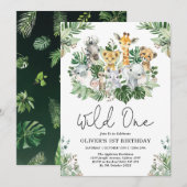 Invitation Cute Wild Un 1er anniversaire Jungle Safari Animau (Devant / Derrière)