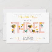 Invitation Cute Will Bientôt Abee Trois Fille Floral 3e Anniv (Devant)