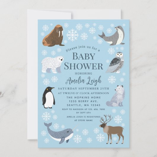 Invitation Cute Winter Animals Baby Shower (Devant)