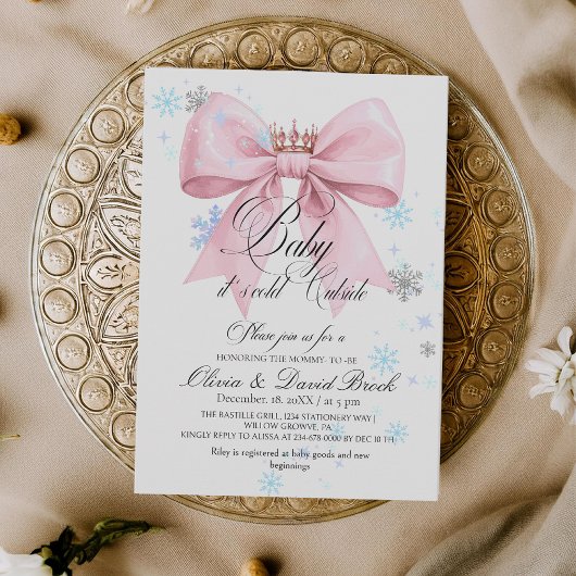 Invitation Cute Winter Bow Baby its Cold Outside Baby Shower