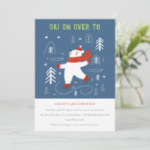Invitation Cute Winter Forest Bear Ski Photo Anniversaire de  (Debout devant)