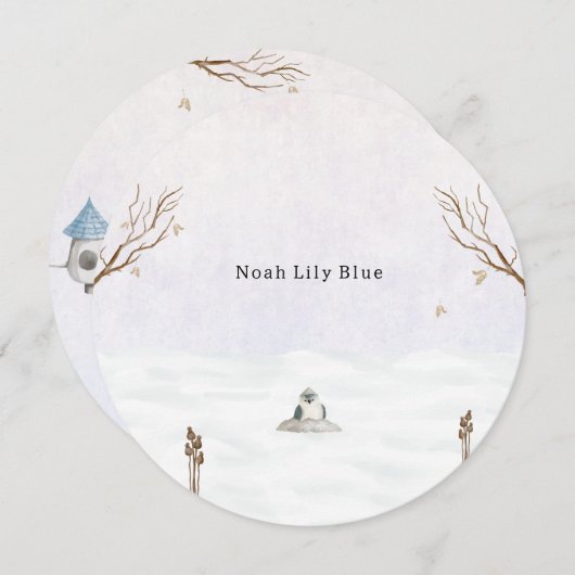 Invitation Cute Winter Scene With Little Bird In The Snow (Devant / Derrière)