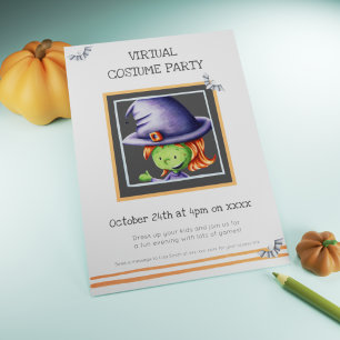Invitation Cute Witch Virtual Costume Party Birthday
