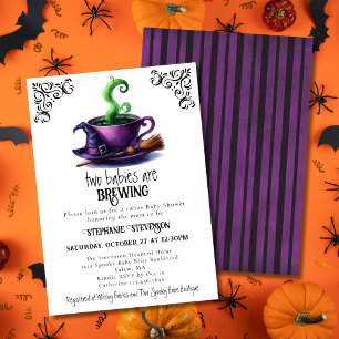Invitation Cute Witte Coffee Cup Halloween Twins Baby shower