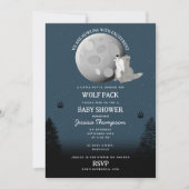 Invitation Cute Wolf Pack Woodland Moon Howling Baby Shower (Devant)