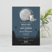 Invitation Cute Wolf Pack Woodland Moon Howling Baby Shower (Debout devant)