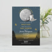 Invitation Cute Wolf Pack Woodland Moon Howling Baby Shower (Debout devant)