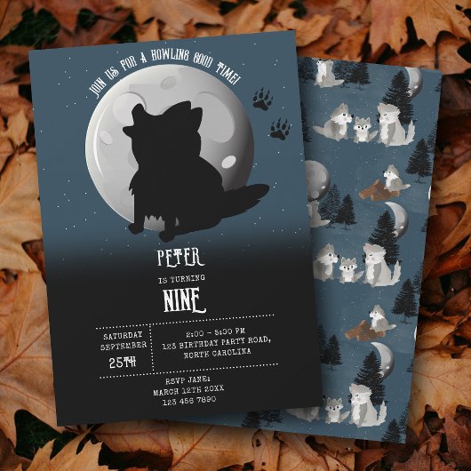 Invitation Cute Wolf Woodland Moon Howling Kids Birthday
