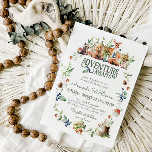 Invitation Cute Woodland Animal Adventure Baby shower neutre