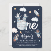 Invitation Cute Woodland Animal Space 1er anniversaire (Devant)