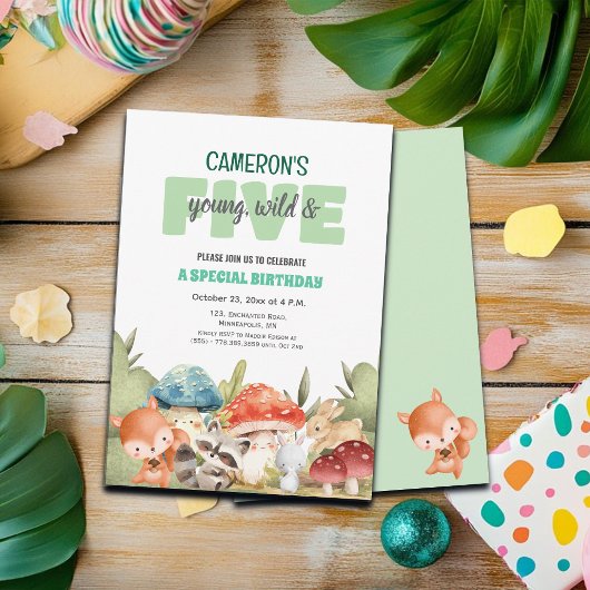 Invitation Cute Woodland Animals 5th Birthday Party 