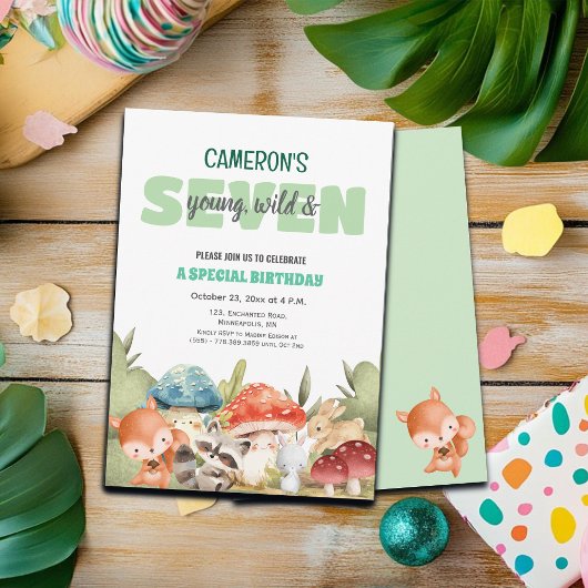Invitation Cute Woodland Animals 7th Birthday Party 