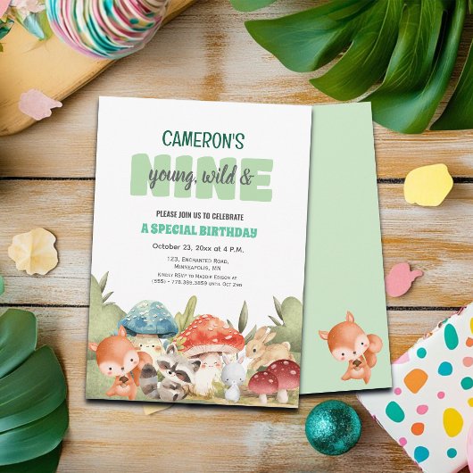 Invitation Cute Woodland Animals 9th Birthday Party 