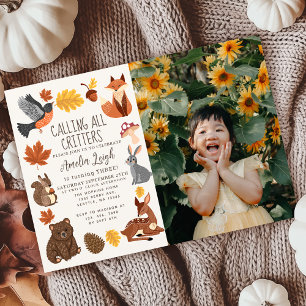 Invitation Cute Woodland Animals Automne Photo Anniversaire d
