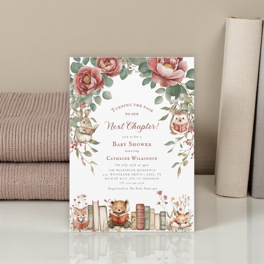 Invitation Cute woodland Animals Next Chapter Baby Shower 