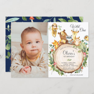 Invitation Cute Woodland Animaux 1er anniversaire garçon fill