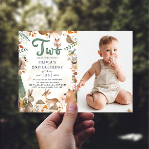 Invitation Cute Woodland Animaux 2e fête d'anniversaire Photo