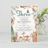 Invitation Cute Woodland Animaux 3e fête d'anniversaire (Debout devant)