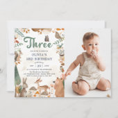 Invitation Cute Woodland Animaux 3ème anniversaire de fête Ph (Devant)