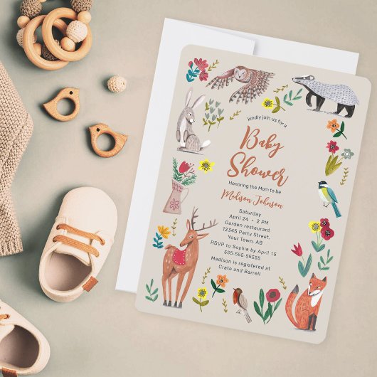 Invitation Cute Woodland Animaux Baby shower neutre