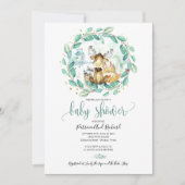 Invitation Cute Woodland Animaux Baby shower verdoyant (Devant)