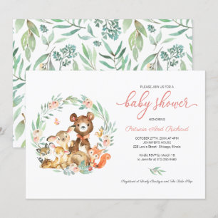 Invitation Cute Woodland Animaux Baby shower verdoyant