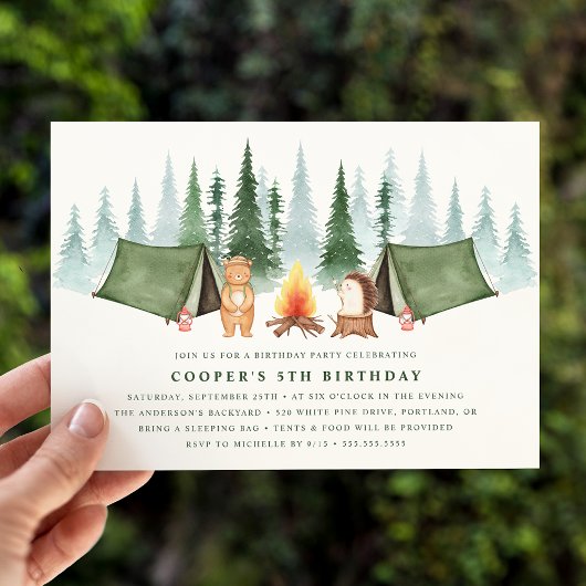 Invitation Cute Woodland Animaux Camping Anniversaire Fête