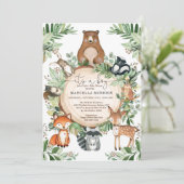 Invitation Cute Woodland Animaux Rustic Greenery Baby shower (Debout devant)