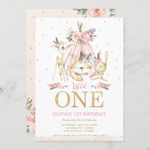 Invitation Cute Woodland Animaux Tribal Girl Un 1er anniversa