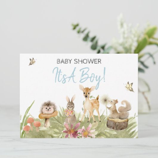 Invitation *~* Cute Woodland Forest Animal Boy Baby shower (Debout devant)
