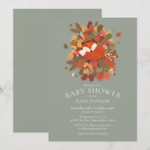 Invitation Cute Woodland Fox Baby shower / Saupoudrer (Devant / Derrière)