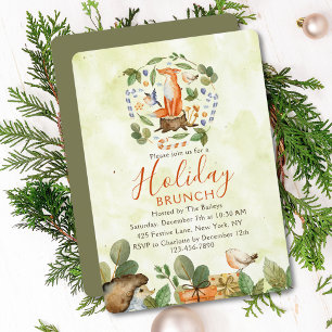 Invitation Cute Woodland Fox Vacances Brunch Rustique Aquarel