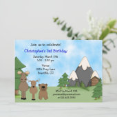 Invitation Cute Woodland Mountain Animaux Boy's Birthday (Debout devant)