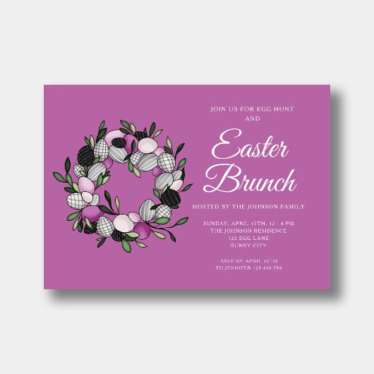 Invitation Cute Wreath Brunch de Pâques Chasse aux oeufs Rose