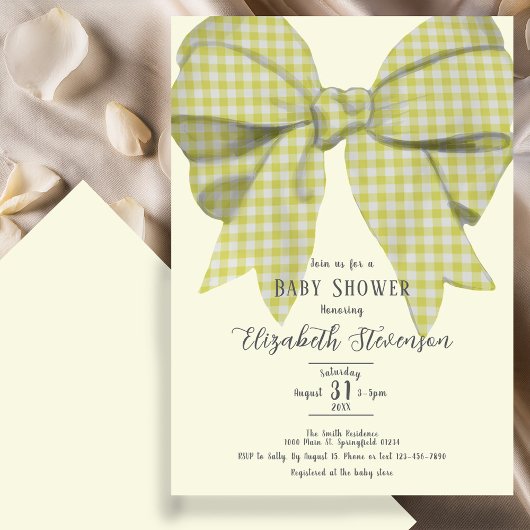Invitation Cute Yellow Bow Gender Neutral Baby Shower