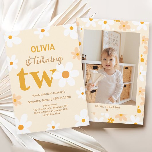 Invitation Cute Yellow Daisy 2e anniversaire Photo