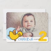 Invitation Cute Yellow Duckies Blue Photo Boy Anniversaire (Devant)