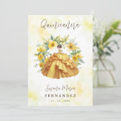 Invitation Cute Yellow Gown Garland Spanish Photo Mis XV (Debout devant)