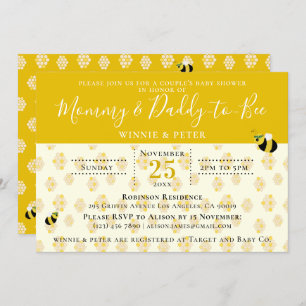 Invitation Cute Yellow Honeycomb Baby shower de Bee Couple