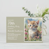 Invitation Cute Yellow Kitten Aquarelle 70e anniversaire (Debout devant)