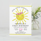 Invitation Cute Yellow Sunshine 1ère fête d'anniversaire (Debout devant)