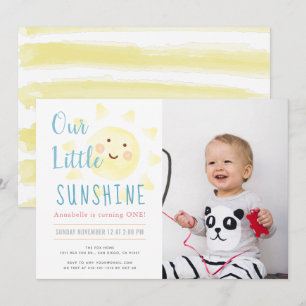 Invitation Cute Yellow Sunshine Girl 1ère photo Anniversaire