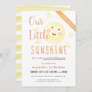 Invitation Cute Yellow Sunshine Girl Anniversaire virtuel