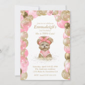 Invitation Cute Yorkie Deux mignonnes Balloon fête d'annivers (Devant)