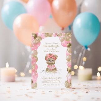Invitation Cute Yorkie Deux mignonnes Balloon fête d'annivers