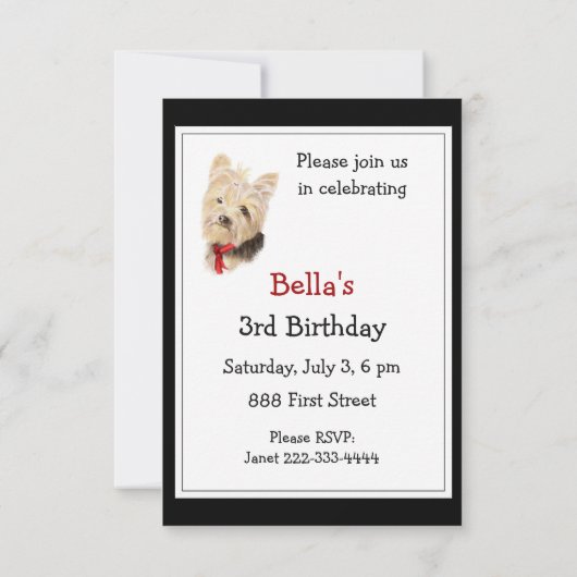 Invitation Cute Yorkshire Terrier Yorkie fête d'anniversaire (Dos)